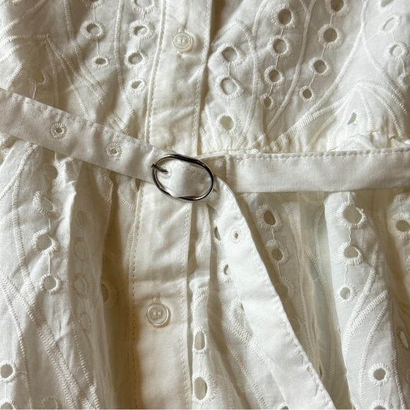 Zara women’s Medium White Cotton Eyelet Shirt Dress Belted Lined Pockets - Picture 10 of 12